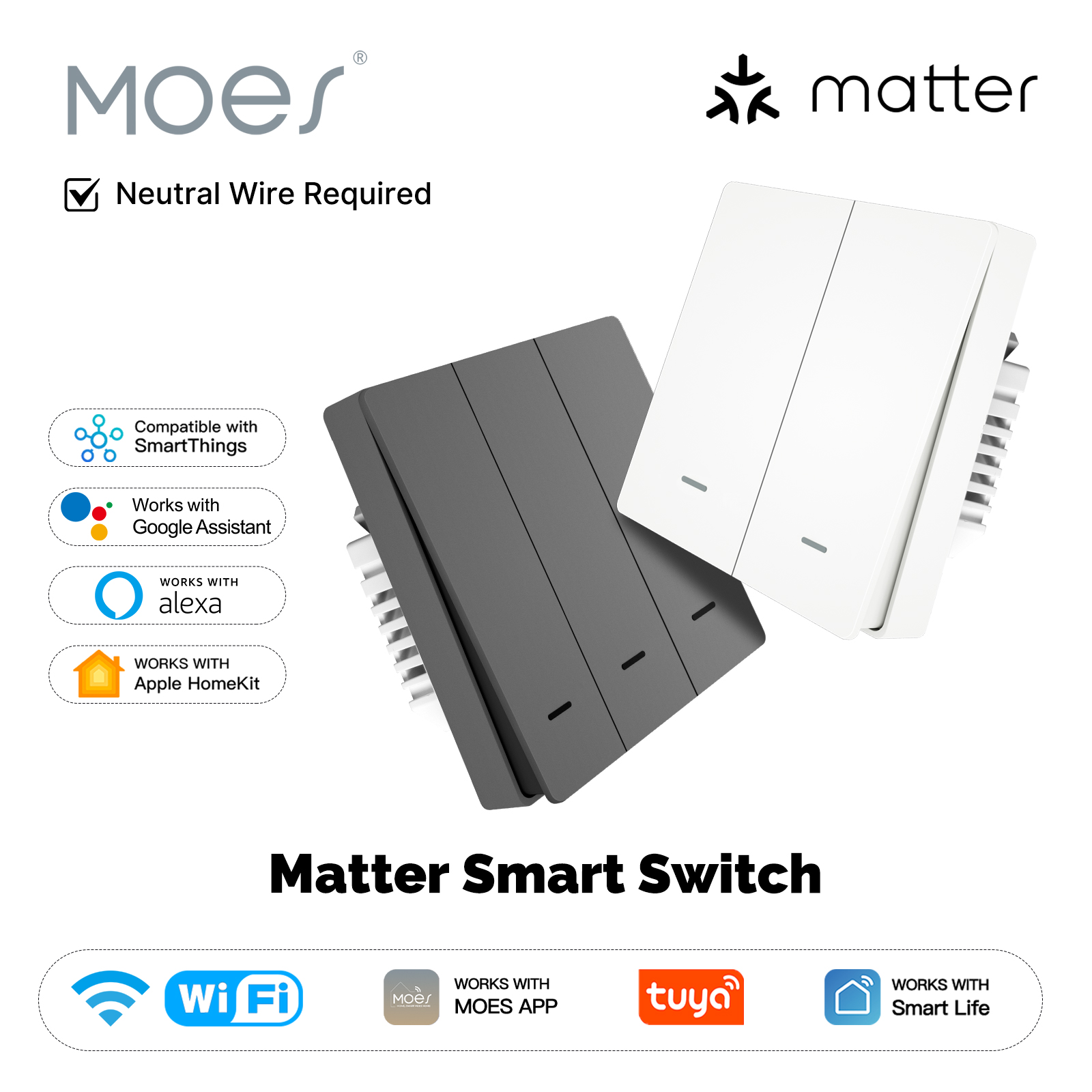 Smart Home Certification - MOES Matter Tuya WiFi مفتاح الضوء